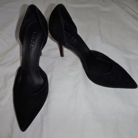 VINCE Celeste Black Suede Leather d'Orsay Pump Heels Size US 9 Euro 40 - Picture 1 of 10